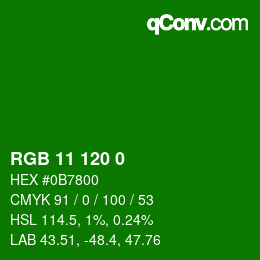 颜色代码: RGB 11 120 0 | qconv.com
