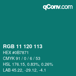 カラーコード: RGB 11 120 113 | qconv.com