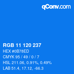 カラーコード: RGB 11 120 237 | qconv.com