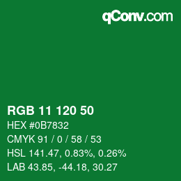 カラーコード: RGB 11 120 50 | qconv.com