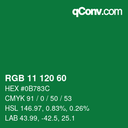 カラーコード: RGB 11 120 60 | qconv.com