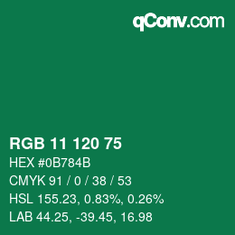 カラーコード: RGB 11 120 75 | qconv.com