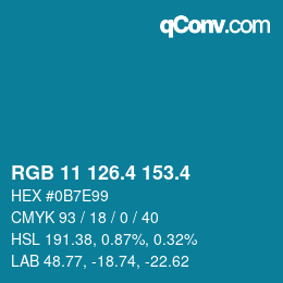 カラーコード: RGB 11 126.4 153.4 | qconv.com