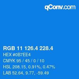 カラーコード: RGB 11 126.4 228.4 | qconv.com