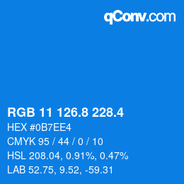 カラーコード: RGB 11 126.8 228.4 | qconv.com