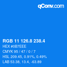 カラーコード: RGB 11 126.8 238.4 | qconv.com