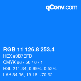 カラーコード: RGB 11 126.8 253.4 | qconv.com