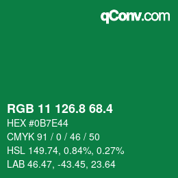 カラーコード: RGB 11 126.8 68.4 | qconv.com