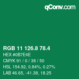 カラーコード: RGB 11 126.8 78.4 | qconv.com