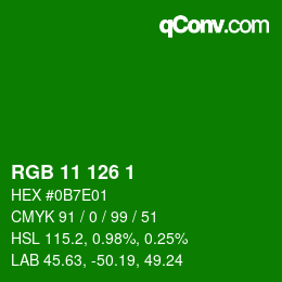 Color code: RGB 11 126 1 | qconv.com