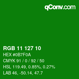 Color code: RGB 11 127 10 | qconv.com