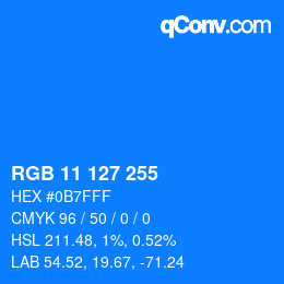 Color code: RGB 11 127 255 | qconv.com