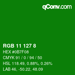 Color code: RGB 11 127 8 | qconv.com