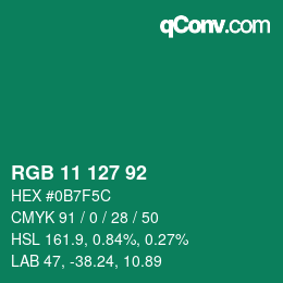 カラーコード: RGB 11 127 92 | qconv.com