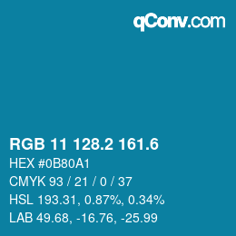 カラーコード: RGB 11 128.2 161.6 | qconv.com