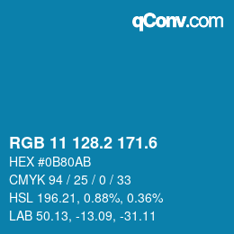 カラーコード: RGB 11 128.2 171.6 | qconv.com