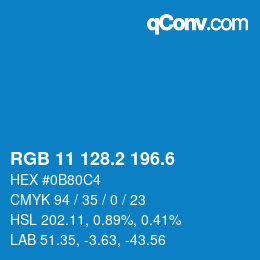 カラーコード: RGB 11 128.2 196.6 | qconv.com
