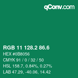 カラーコード: RGB 11 128.2 86.6 | qconv.com