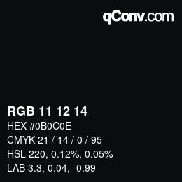 Color code: RGB 11 12 14 | qconv.com