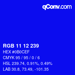 Color code: RGB 11 12 239 | qconv.com