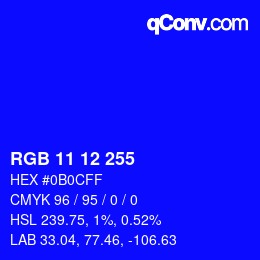 Color code: RGB 11 12 255 | qconv.com