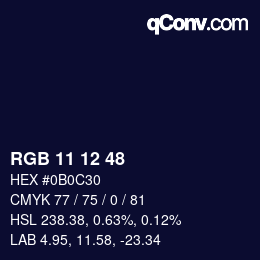 颜色代码: RGB 11 12 48 | qconv.com