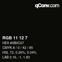 Color code: RGB 11 12 7 | qconv.com