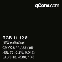 Color code: RGB 11 12 8 | qconv.com