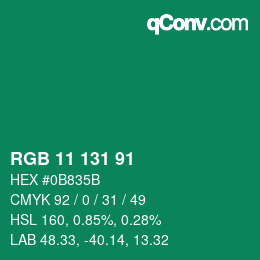 Color code: RGB 11 131 91 | qconv.com