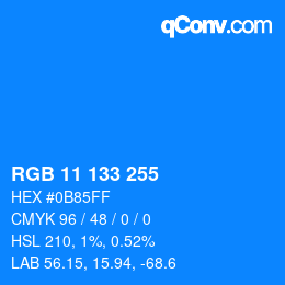 颜色代码: RGB 11 133 255 | qconv.com
