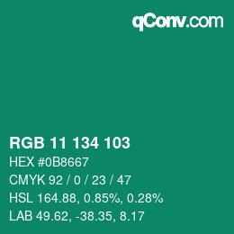 カラーコード: RGB 11 134 103 | qconv.com