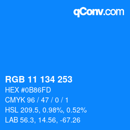 Color code: RGB 11 134 253 | qconv.com