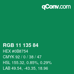 Color code: RGB 11 135 84 | qconv.com