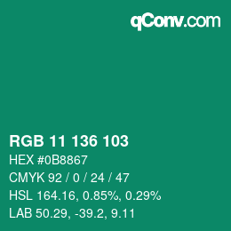 Código de color: RGB 11 136 103 | qconv.com