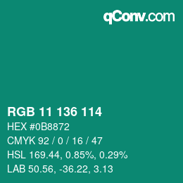 Farbcode: RGB 11 136 114 | qconv.com