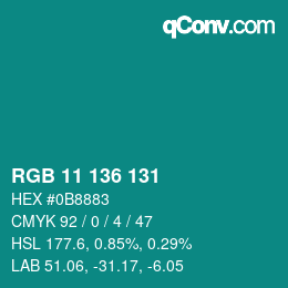 Color code: RGB 11 136 131 | qconv.com