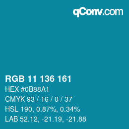 Color code: RGB 11 136 161 | qconv.com