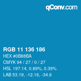 Color code: RGB 11 136 186 | qconv.com