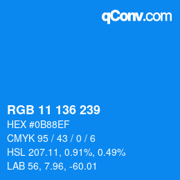 Color code: RGB 11 136 239 | qconv.com