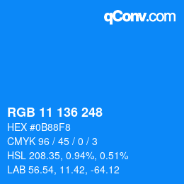 Color code: RGB 11 136 248 | qconv.com