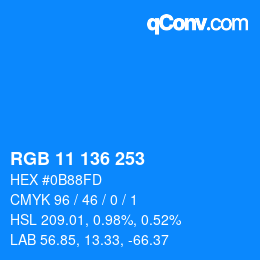 Color code: RGB 11 136 253 | qconv.com