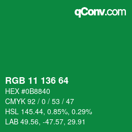 Color code: RGB 11 136 64 | qconv.com