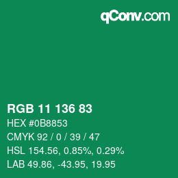 Color code: RGB 11 136 83 | qconv.com