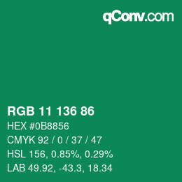 Color code: RGB 11 136 86 | qconv.com