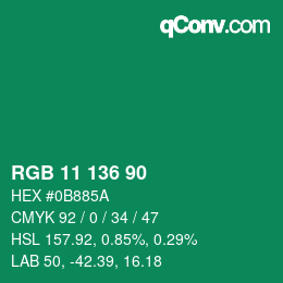Color code: RGB 11 136 90 | qconv.com