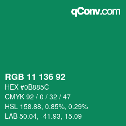 Color code: RGB 11 136 92 | qconv.com