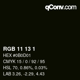 カラーコード: RGB 11 13 1 | qconv.com