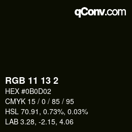 Color code: RGB 11 13 2 | qconv.com