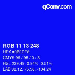 Color code: RGB 11 13 248 | qconv.com