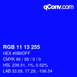 Color code: RGB 11 13 255 | qconv.com